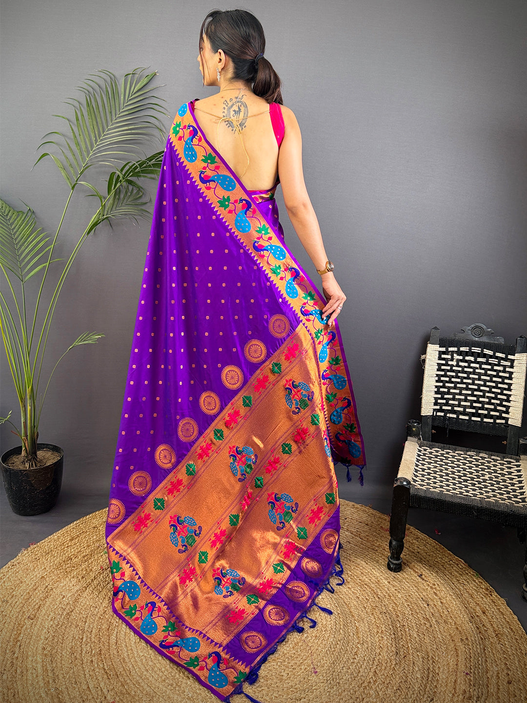 Purple Yeola Paithani Soft Silk Saree