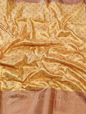 Golden soft silk saree with Kalamkari border design