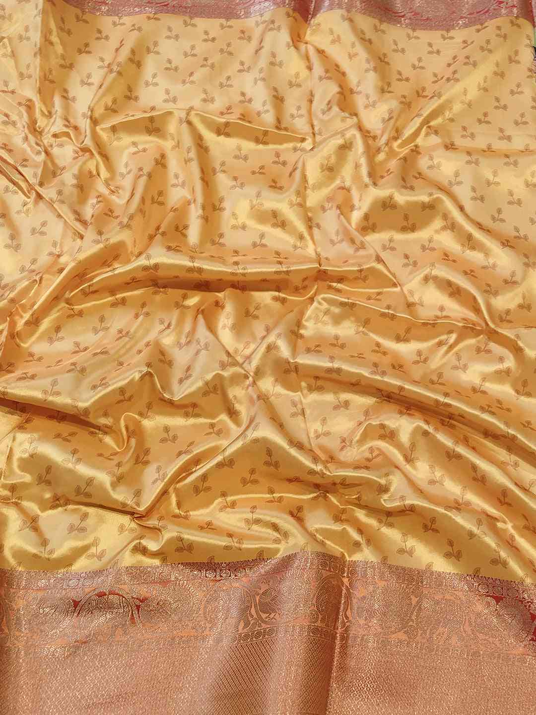 Golden soft silk saree with Kalamkari border design