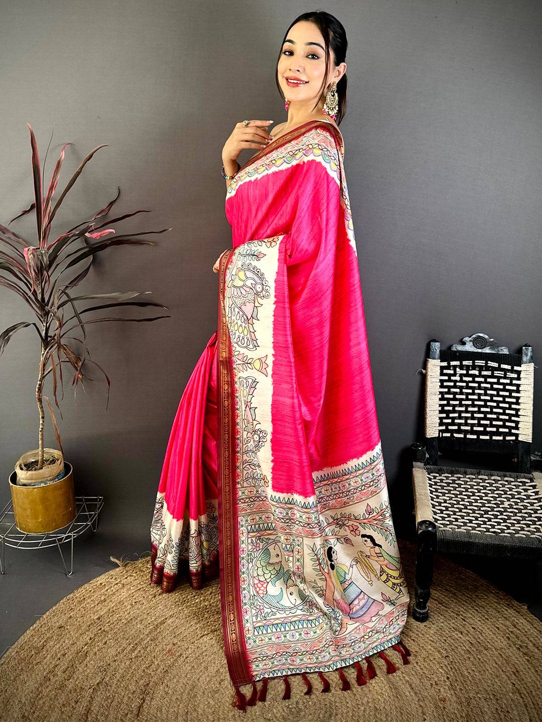Royal Madhubani Print Soft Silk Saree
