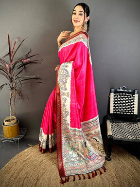 Royal Madhubani Print Soft Silk Saree