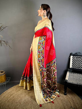 Opulent Bandhej Print Dola Silk Saree