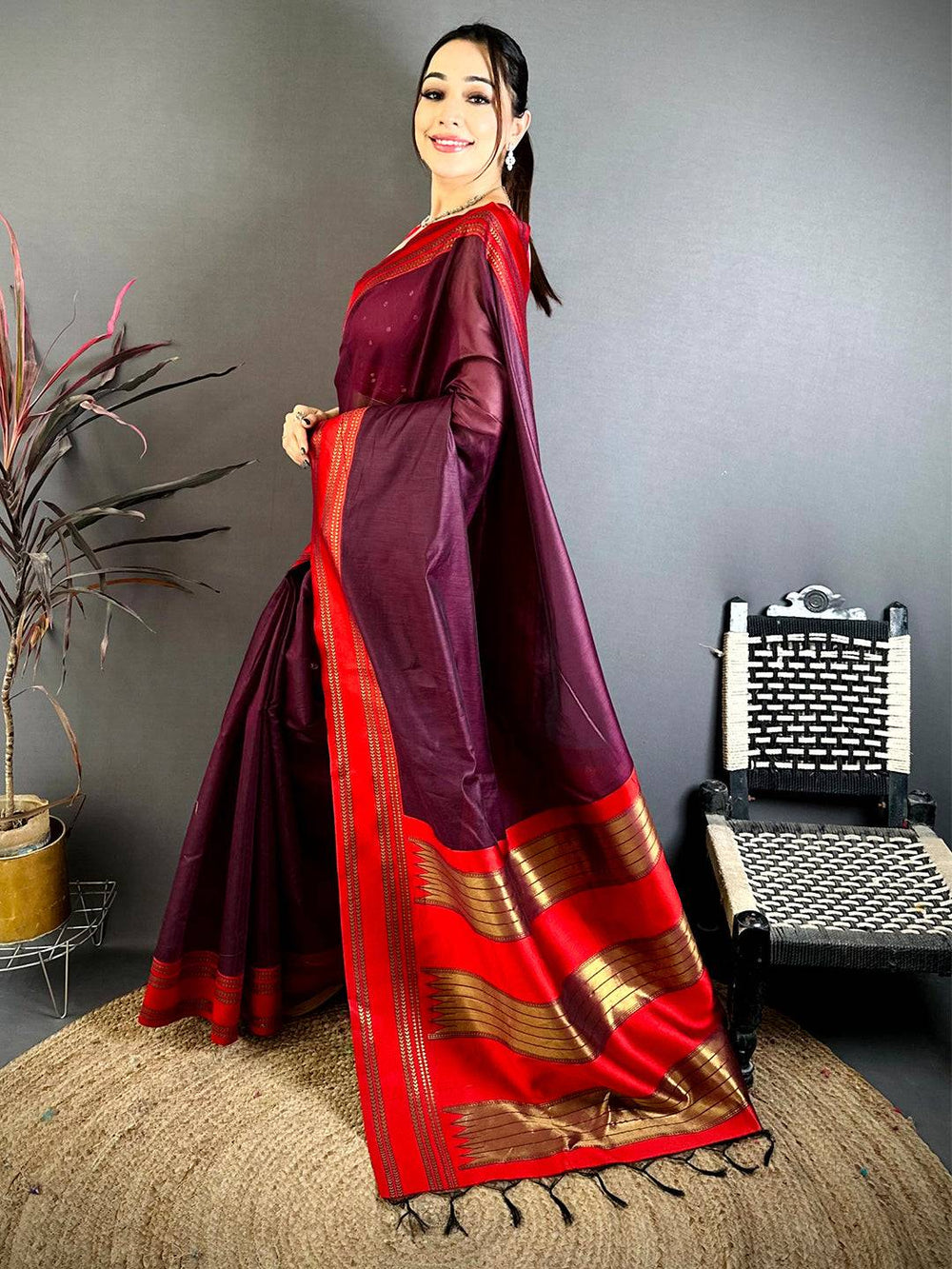 Regal Wine Banarasi Katan Silk Zari Saree