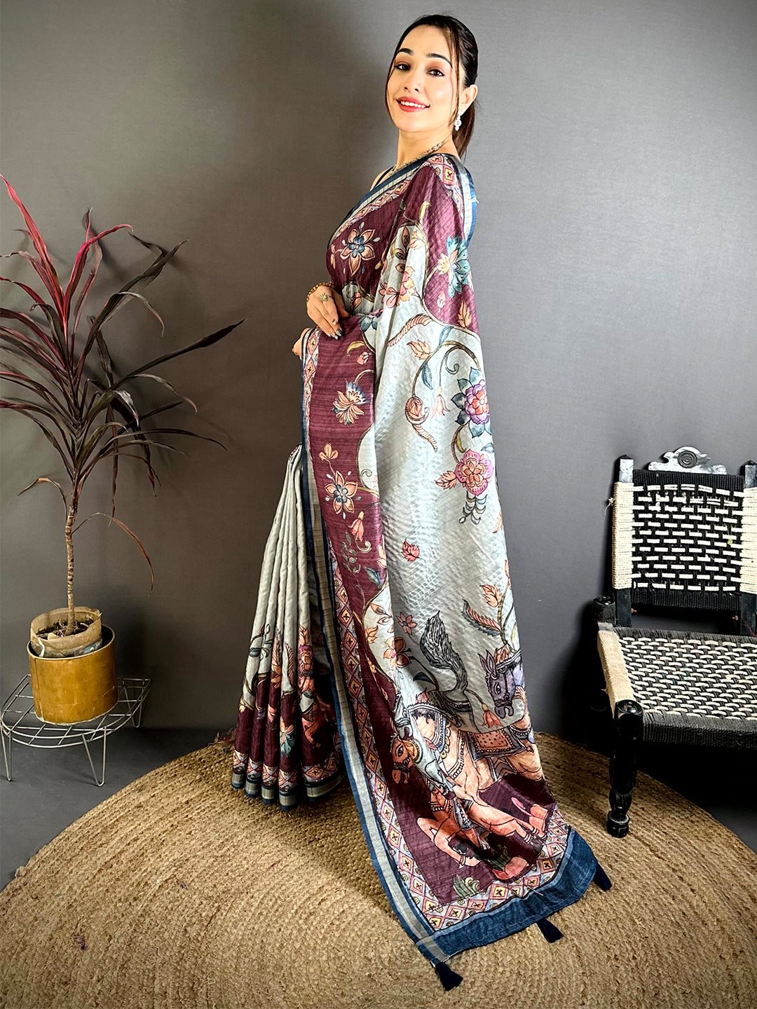Radiance Tussar Ghicha Kalamkari Saree