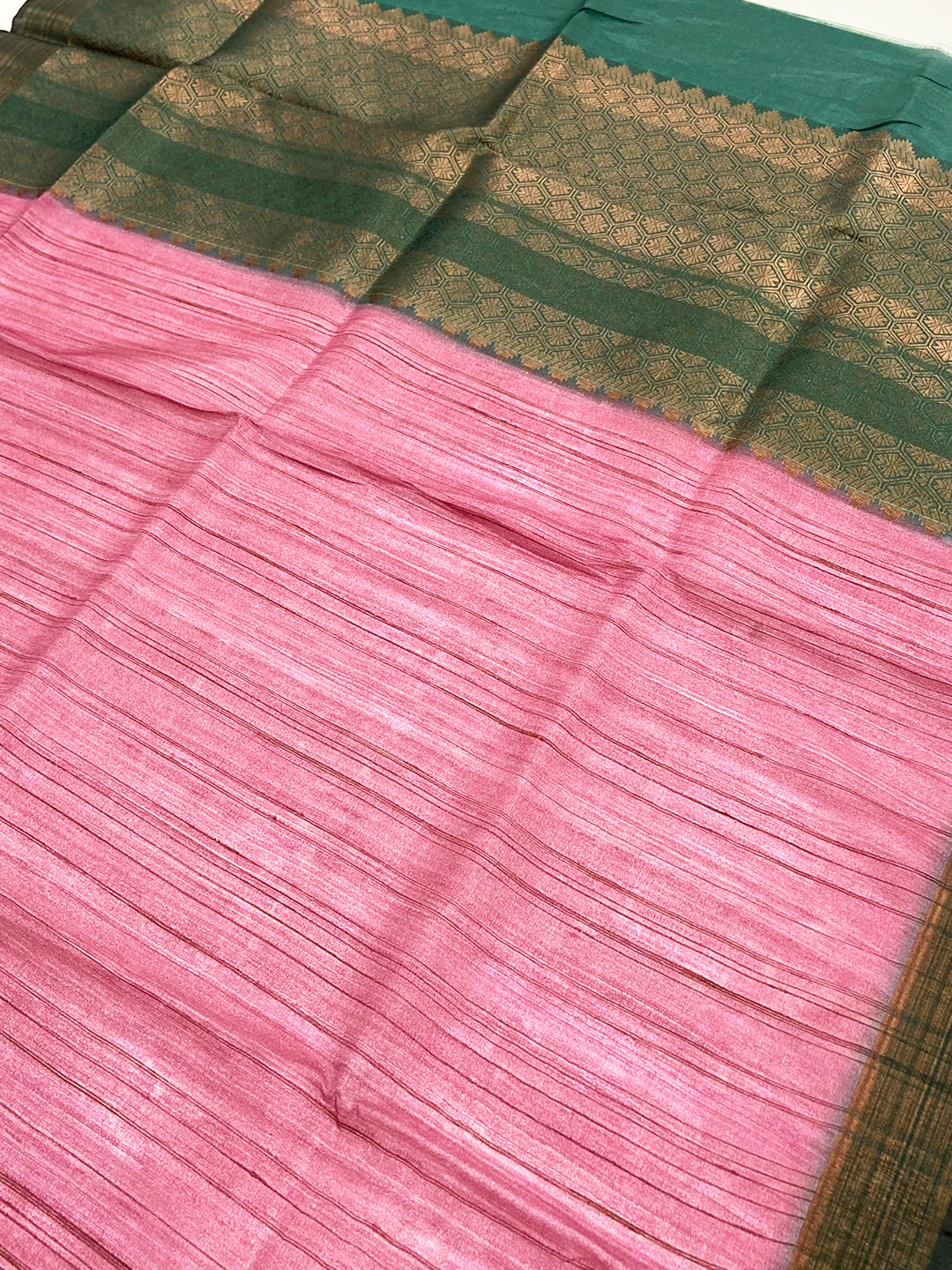 Pink Tussar Ghicha Print Saree
