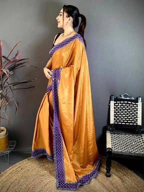 Yellow Poly Chiffon Diamond Stone Work Saree

