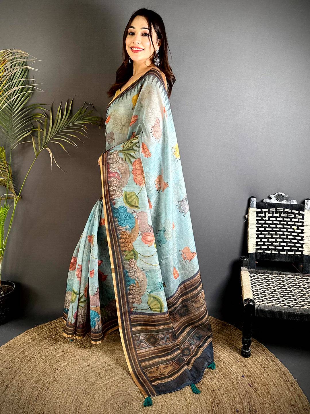 Classic Pichwai Linen Tissue Saree


