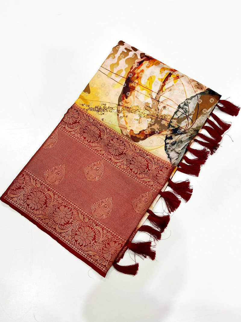 Opulent Floral Fantasy Banarasi Silk Saree