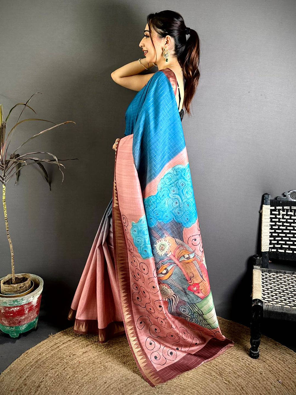 Elegant Half Half Tussar Zari Checks Saree