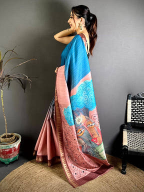 Elegant Half Half Tussar Zari Checks Saree