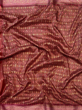 Detailed view of soft silk Banarasi saree with zari patola pallu.