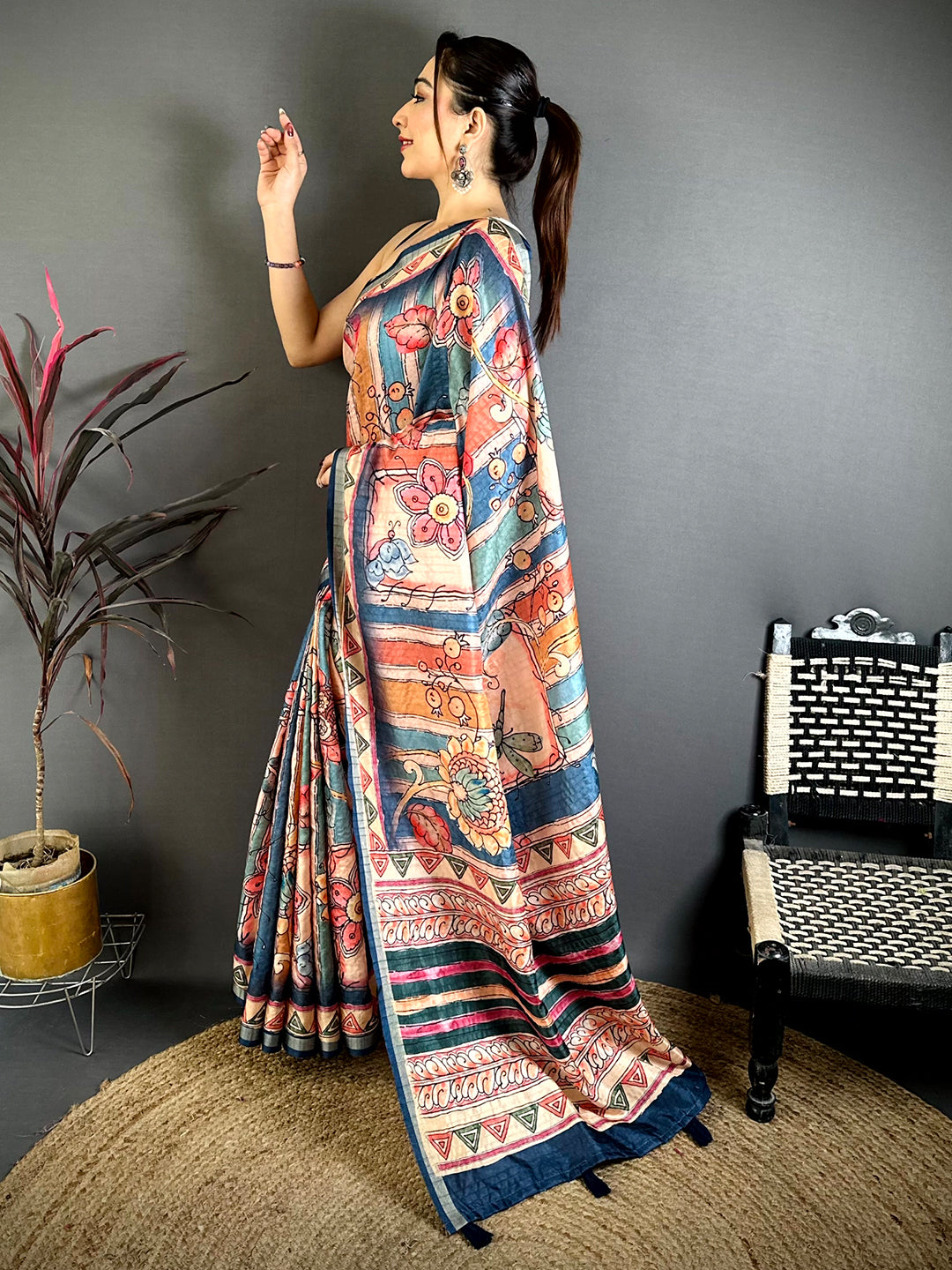 Regal Tussar Rainbow Striped Saree