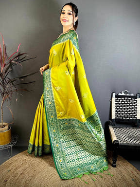 Lime Yellow Grace Gadwal Silk Saree