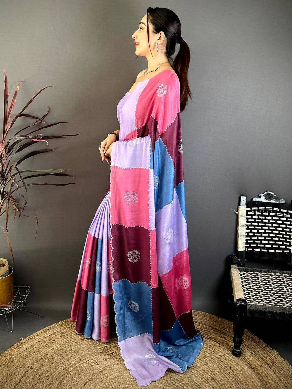 Classic Multi Colour Printed Chinnon Chiffon Saree