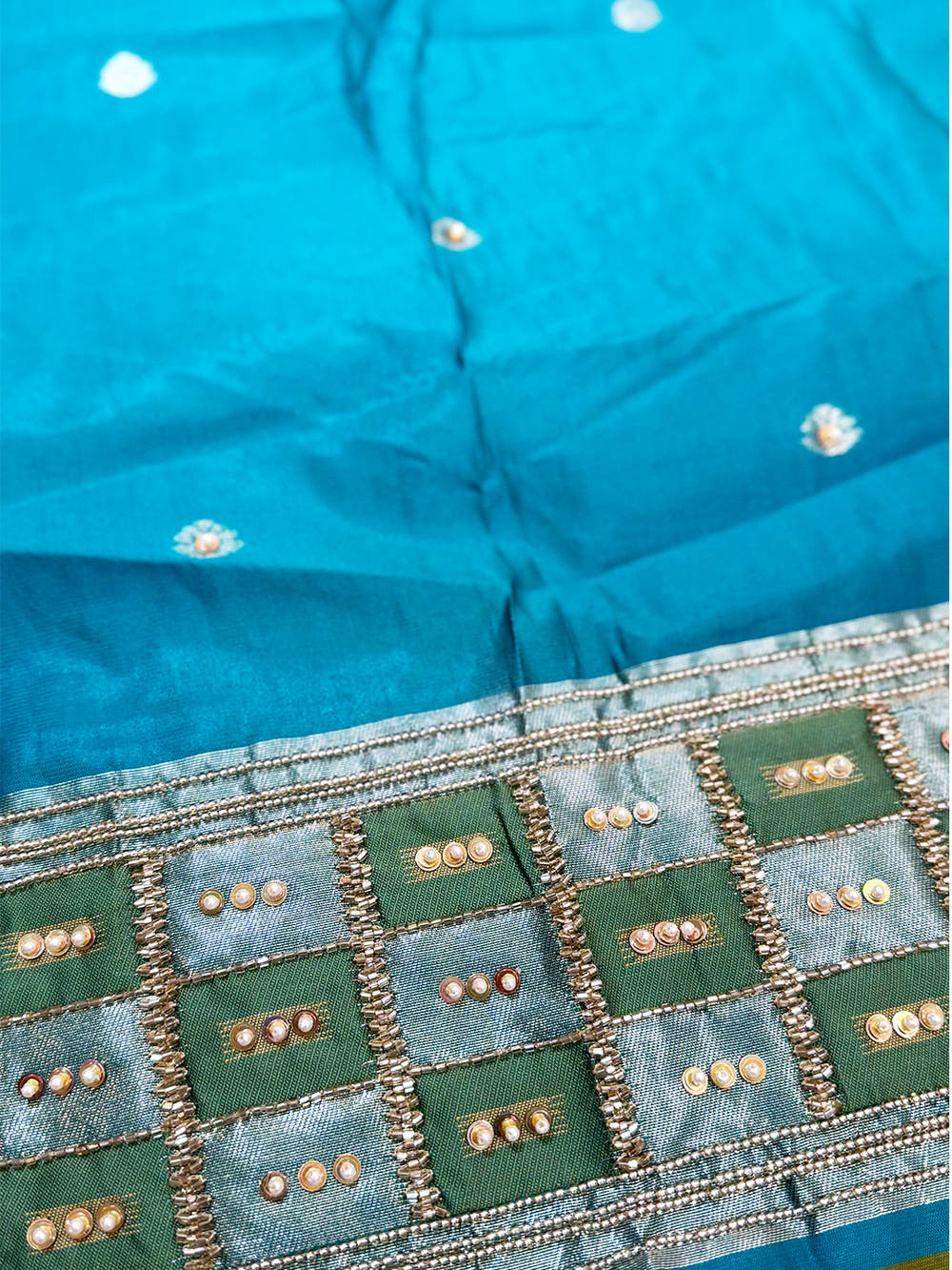 Classic Green Ikkat Soft Silk Saree With Maggam Blouse