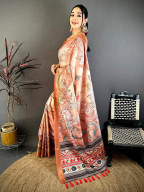 Regal Freehand Kalamkari Silk Saree