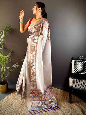 Graceful Off White Soft Silk Chex Saree