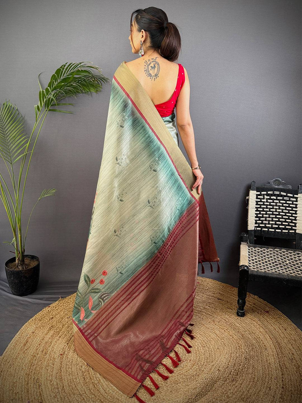 Rama Tussar Silk Digital Print Saree