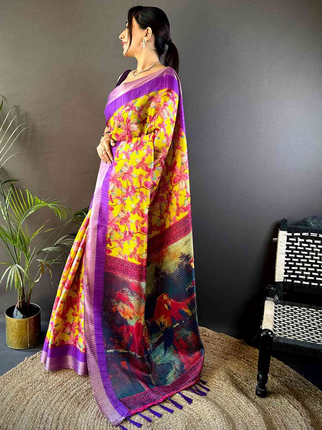 Radiant Yellow Tissue Chanderi Digital Print Saree