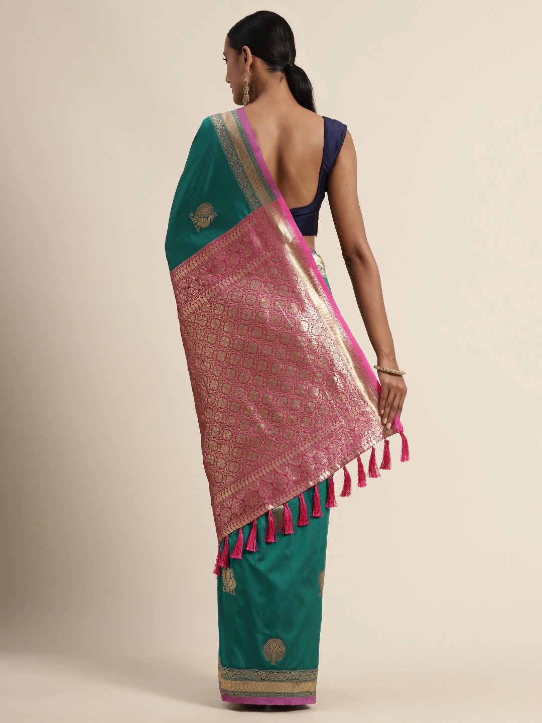 Rama Colour Banarasi Silk Blend Saree