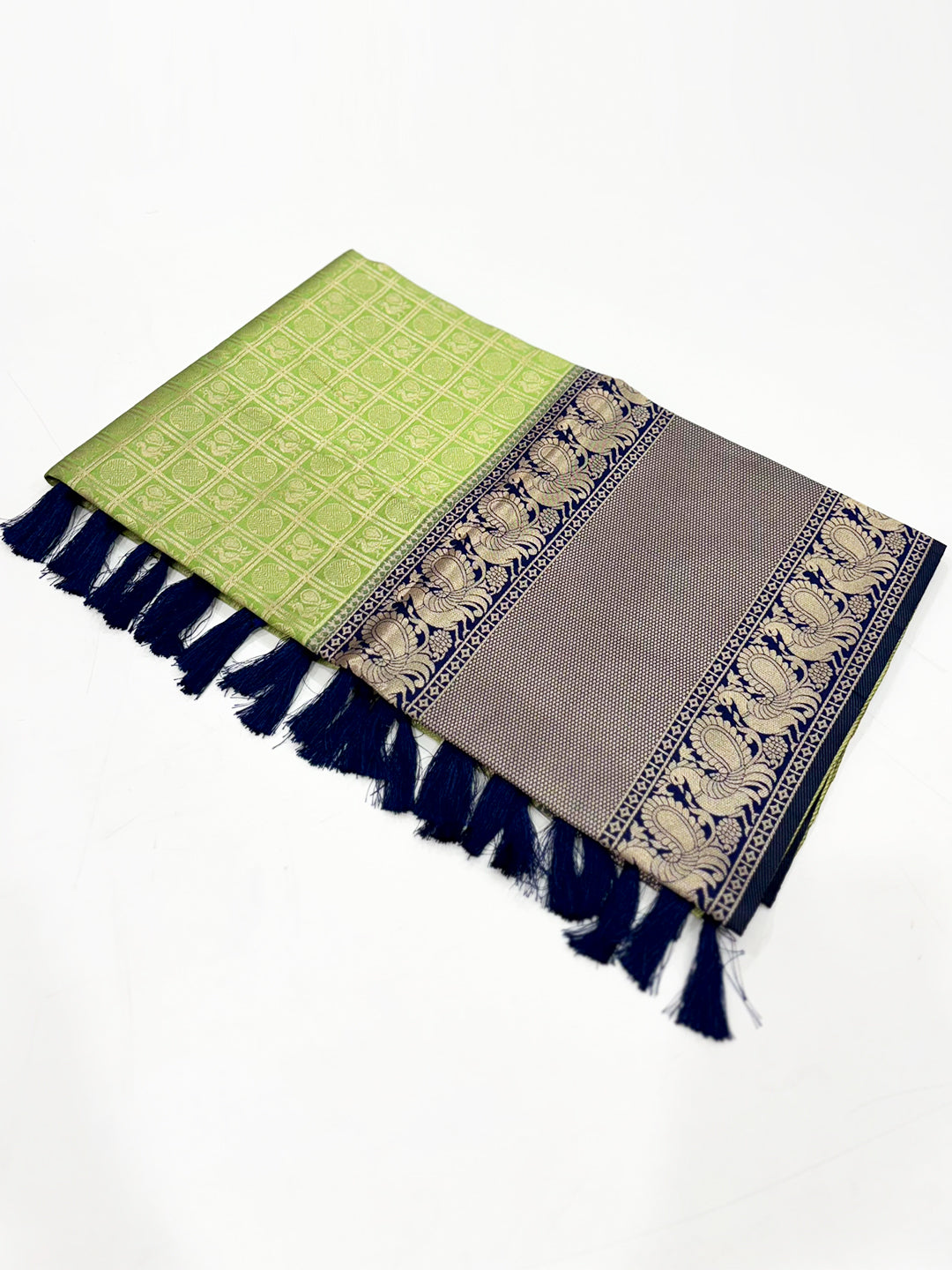 Green Silver Zari Butta Kanjivaram Silk Saree