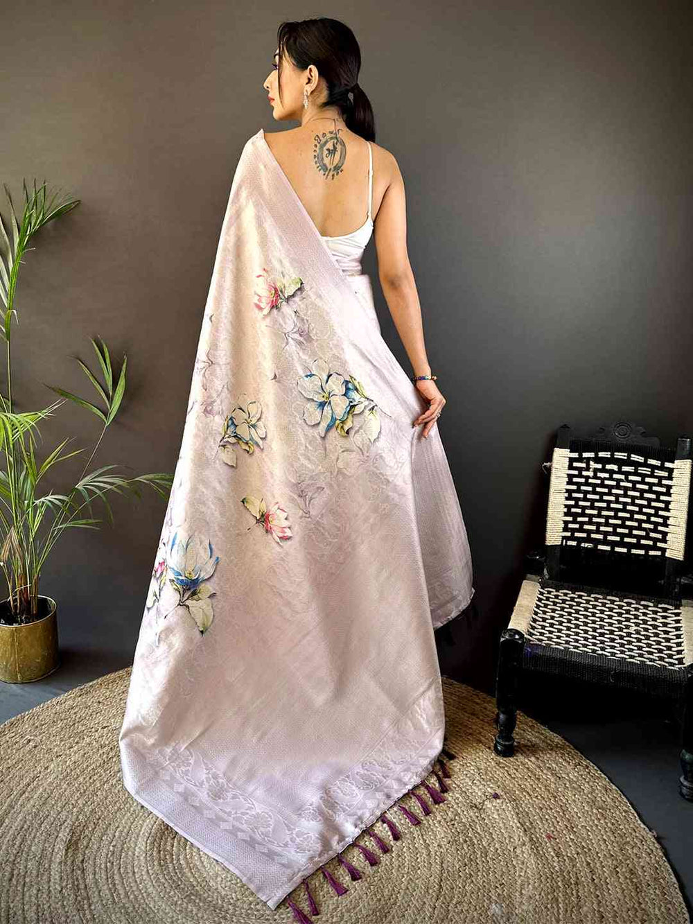 Blush Pink Kanjivaram Digital Silk Saree