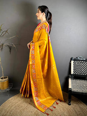 Stylish Banarasi Pattu Ikkat Minakari Zari Saree