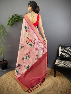 Radiant Pink Tussar Silk Digital Print Saree