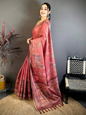 Rose Pink Vintage Pen Kalamkari Chanderi Saree