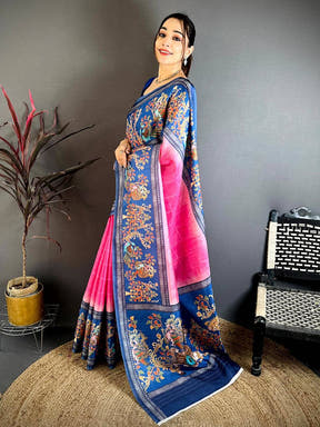 Rani Pink Pen Kalamkari Saree