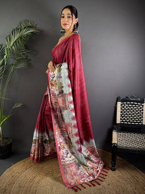 Maroon Kalamkari Digital Printed Saree

