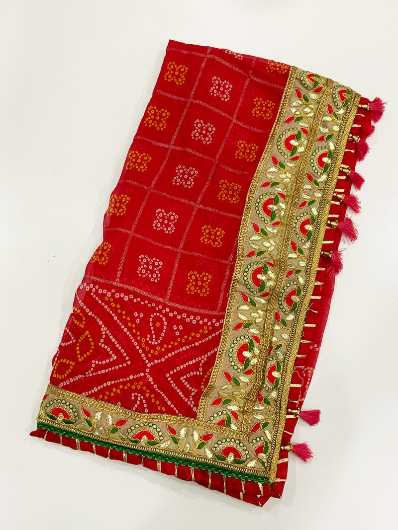 Bandhej Print Foil Work Festival Wear Saree
