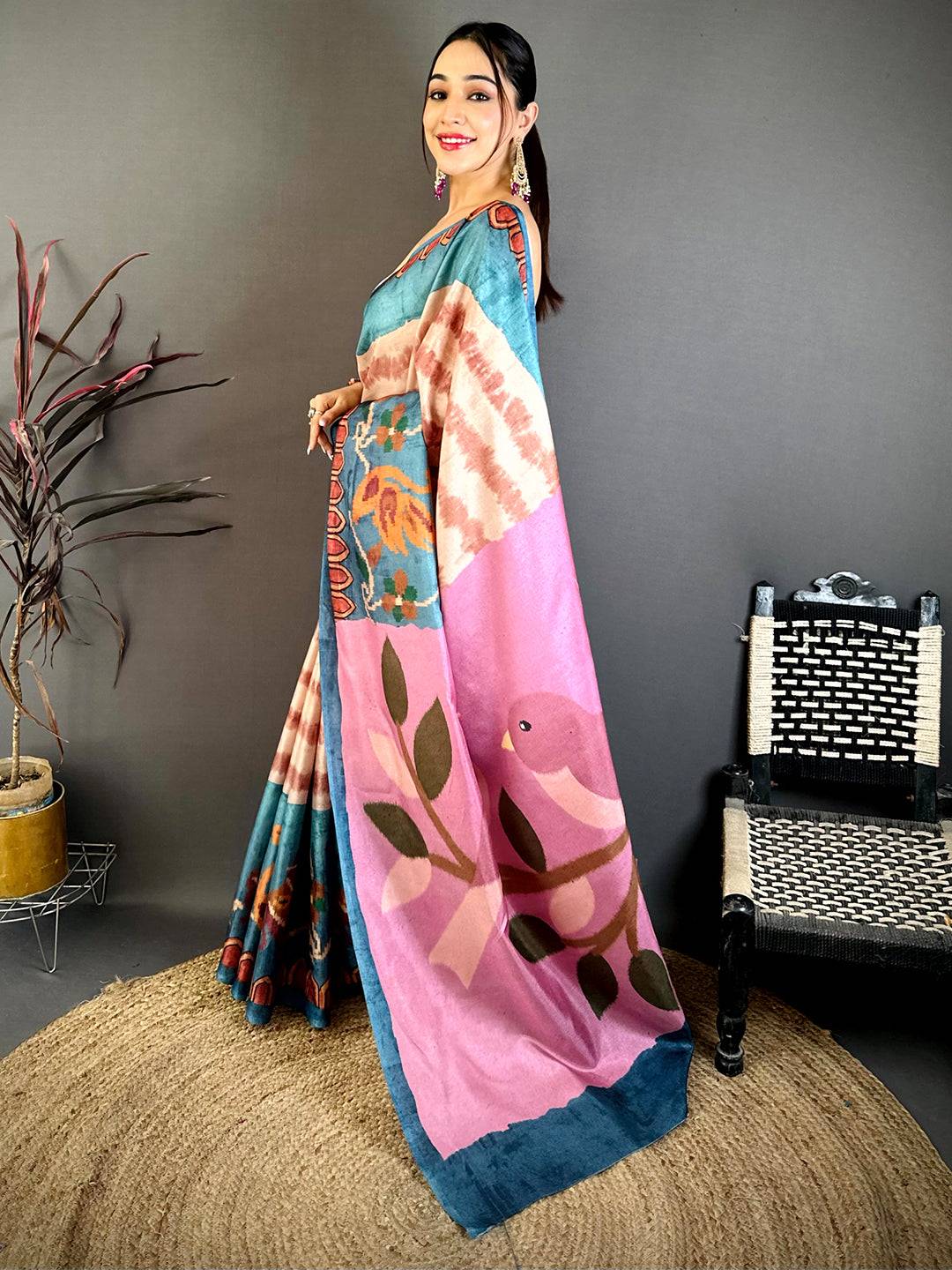 Opulent Ikkat Kalamkari Tussar Saree