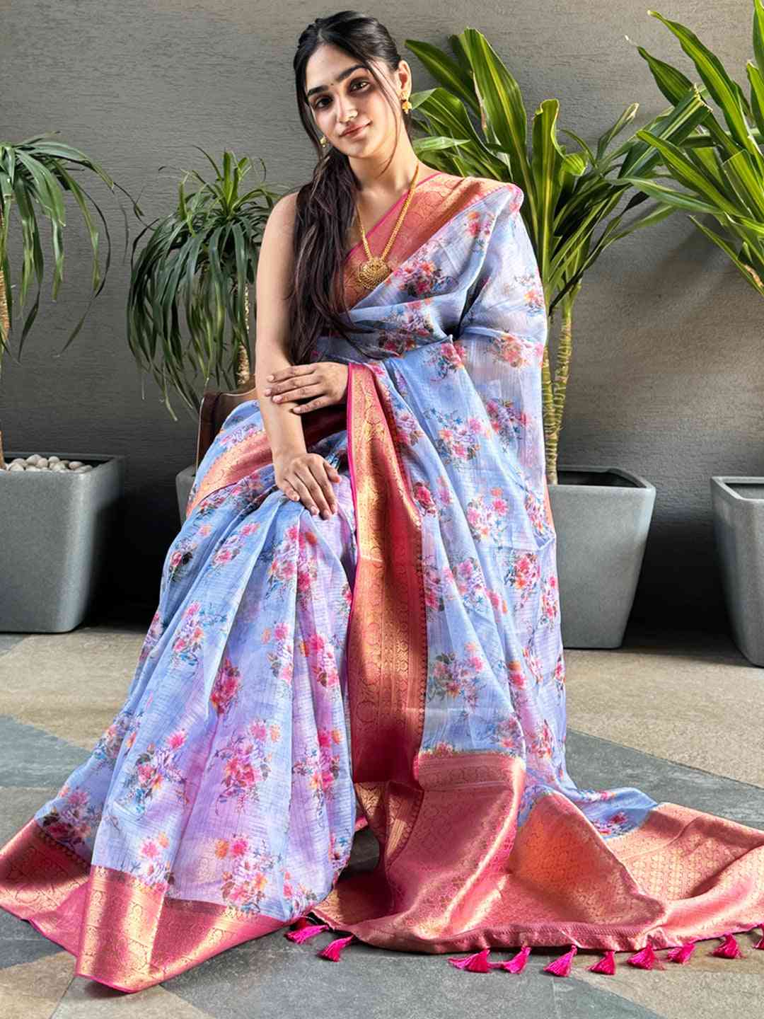 Light Purple Colour Digital Floral Print Kota Silk Saree