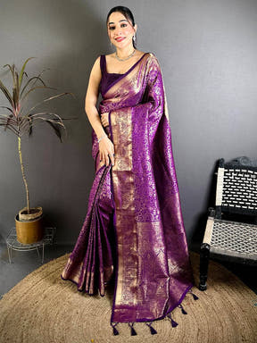Radiant Kanjivaram Self Gold Zari Weave Saree
