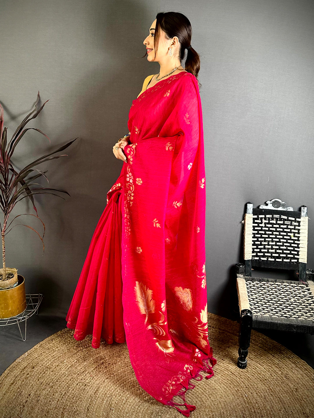 Rani Sona Chandi Khadi Ghicha Saree