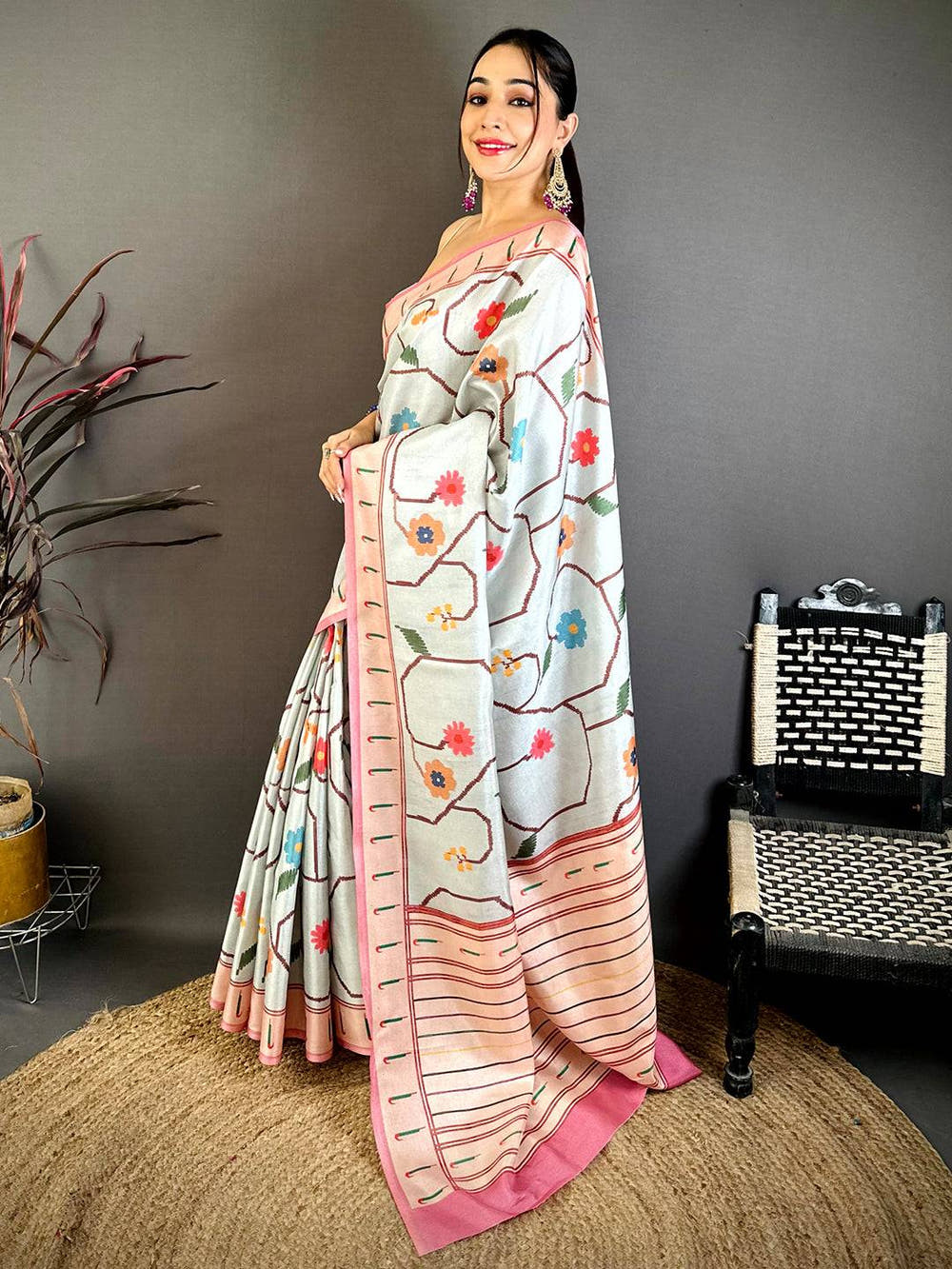Heritage Tussar Ikkat Meenakari Print Saree