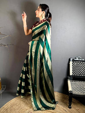 Stylish Shiny Silk Striped Print Saree
