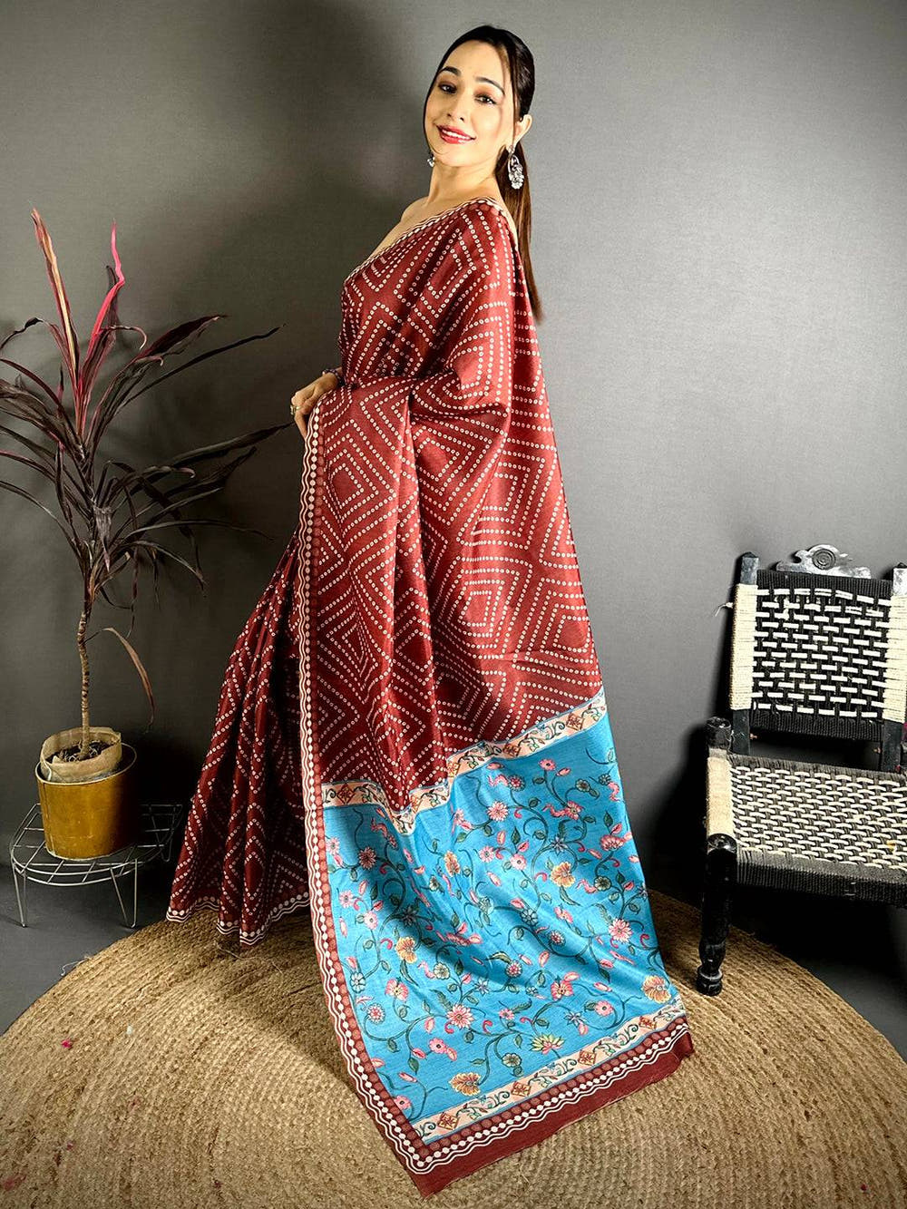 Classic Tussar Bandhej Kalamkari Saree