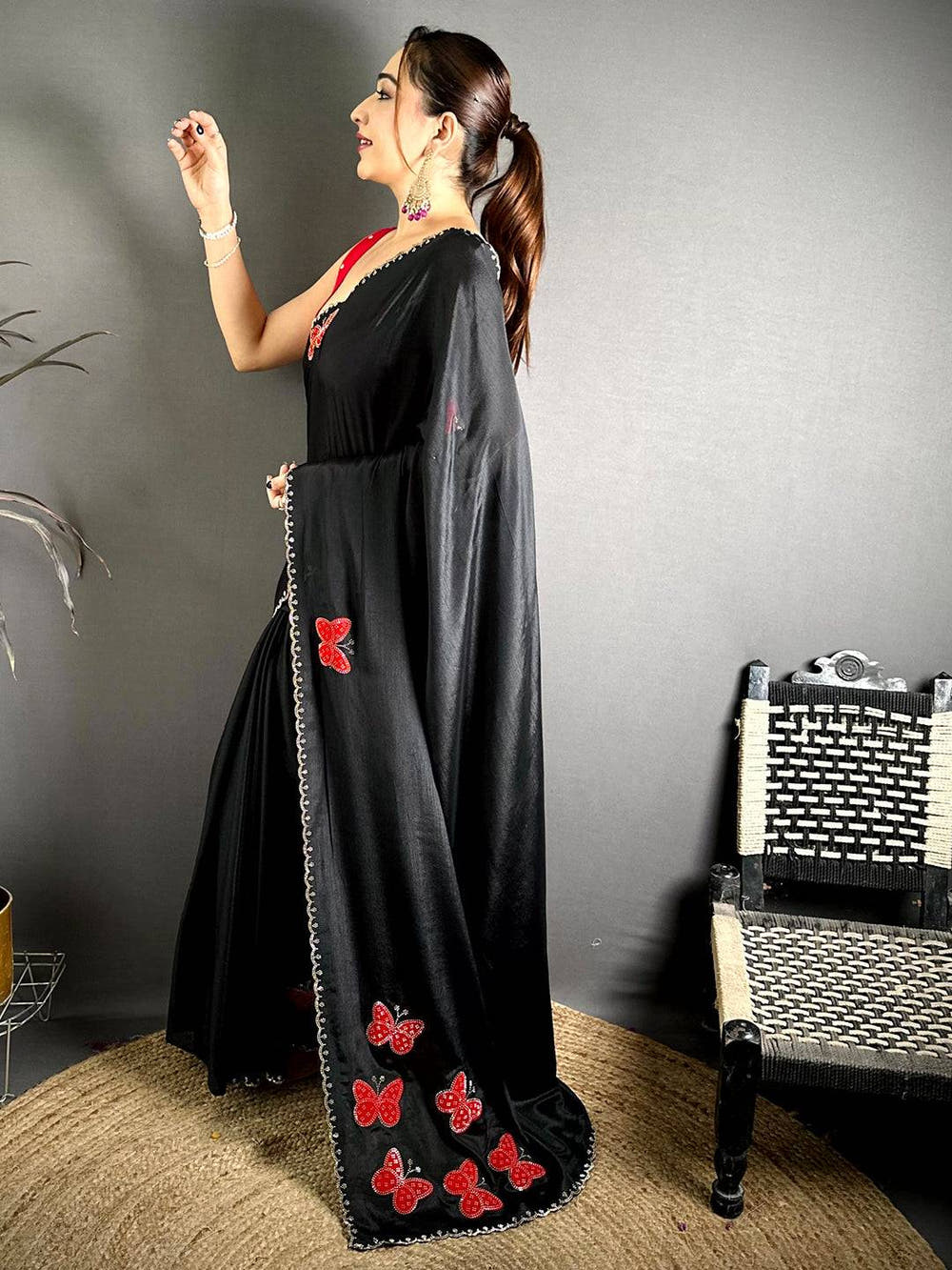Classic Butterfly Bandhej Soft Chinnon Saree