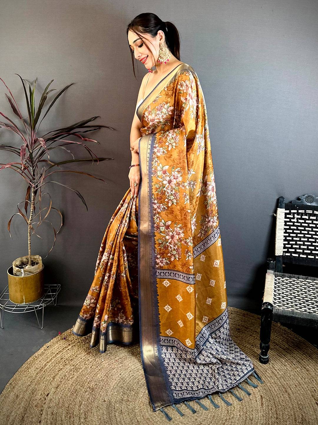 Classic Floral Printed Soft Dola Saree