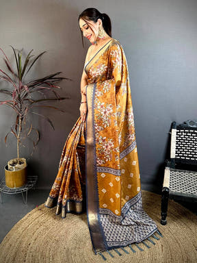 Classic Floral Printed Soft Dola Saree
