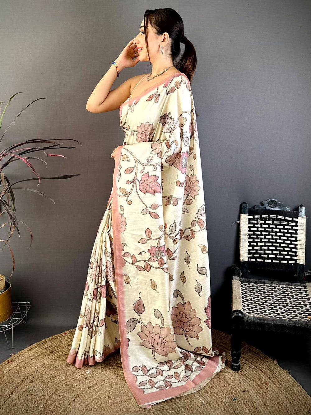 Royal Artisan Soft Zarna Silk Kalamkari Saree
