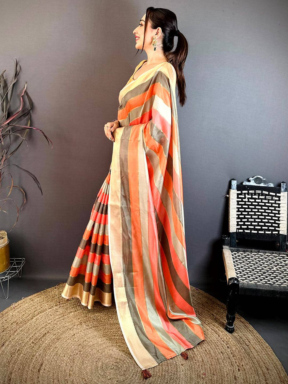 Elegant Tussar Rainbow Digital Print Saree