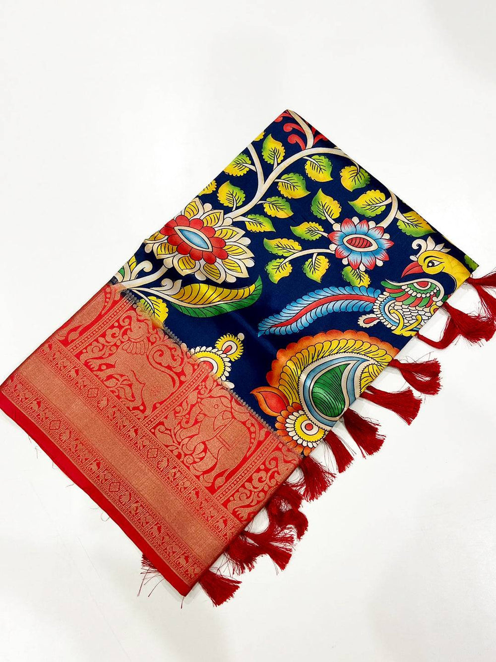 Regal Navy Kalamkari Digital Prints Saree