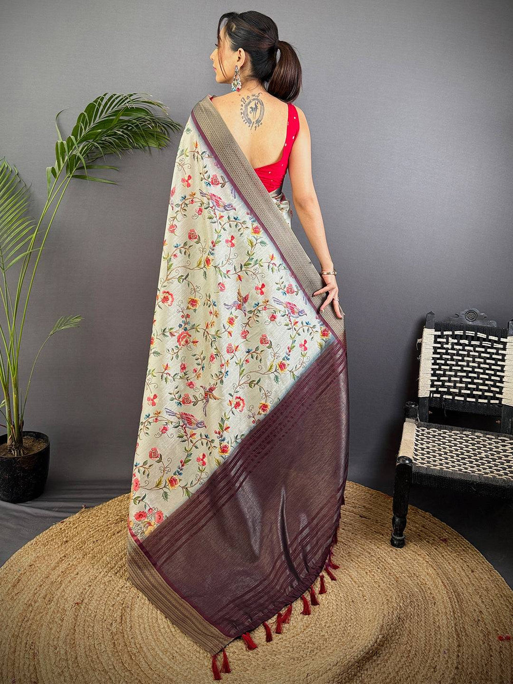Grey Tussar Silk Digital Print Saree