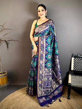 Teal Patola Weave Soft Sami Silk Saree