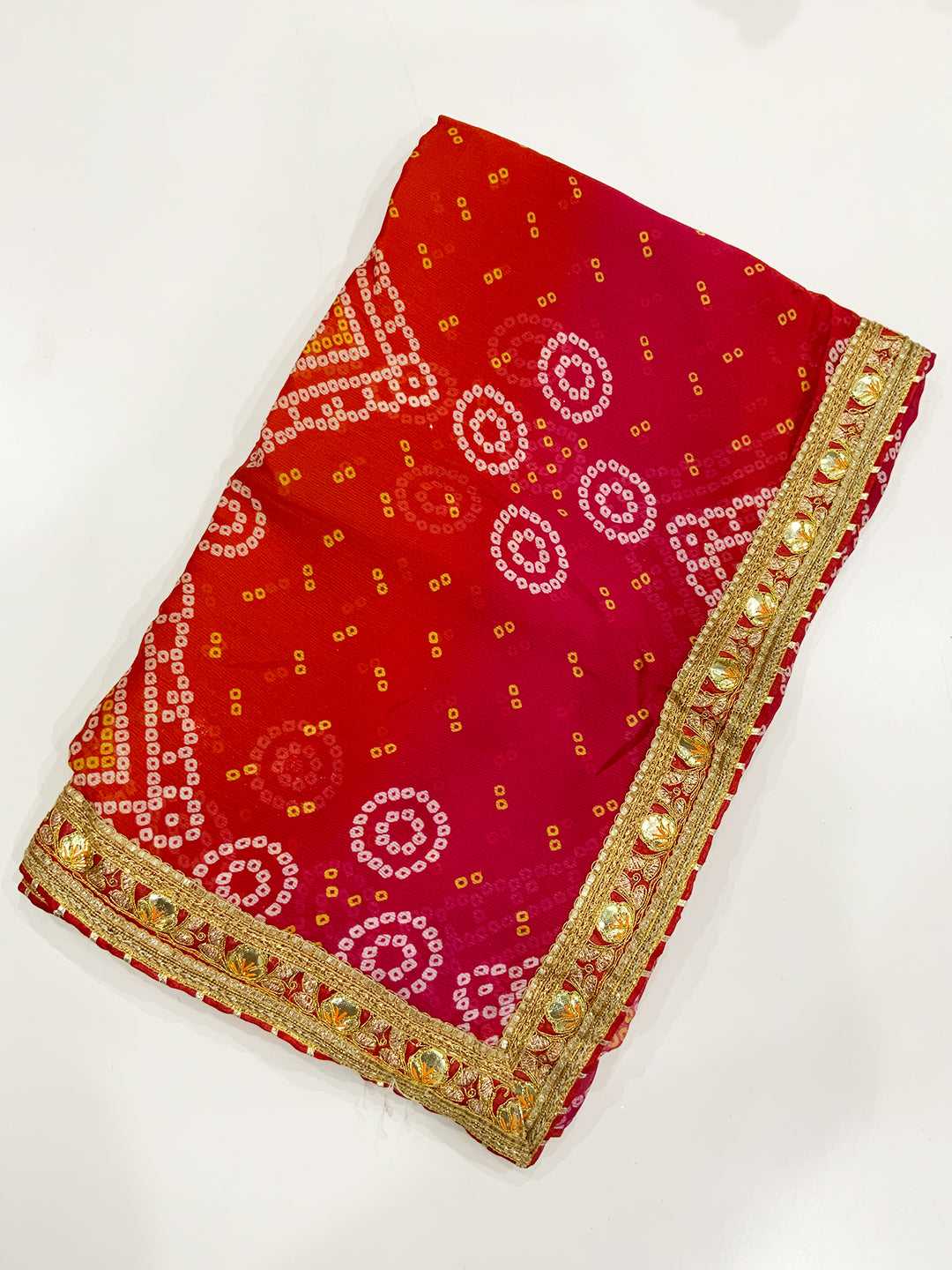 Radiant Foil Work Bandhej Chiffon Saree