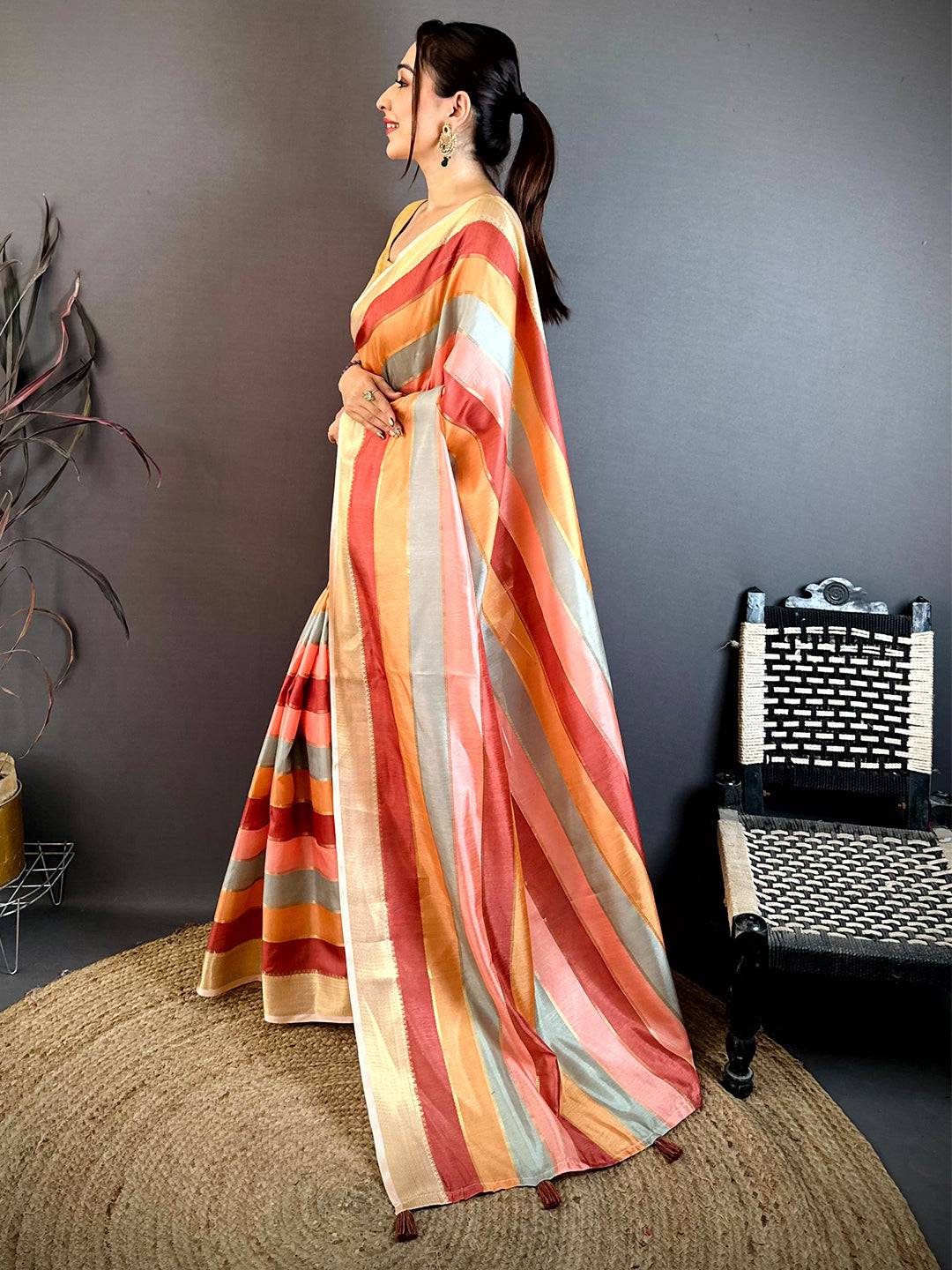 Heritage Tussar Rainbow Digital Print Saree