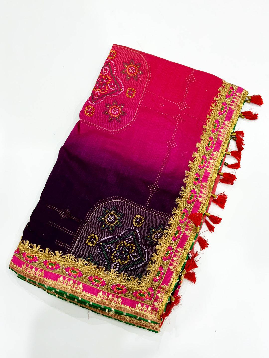 Elegant Chinnon Chiffon Bandhej Saree